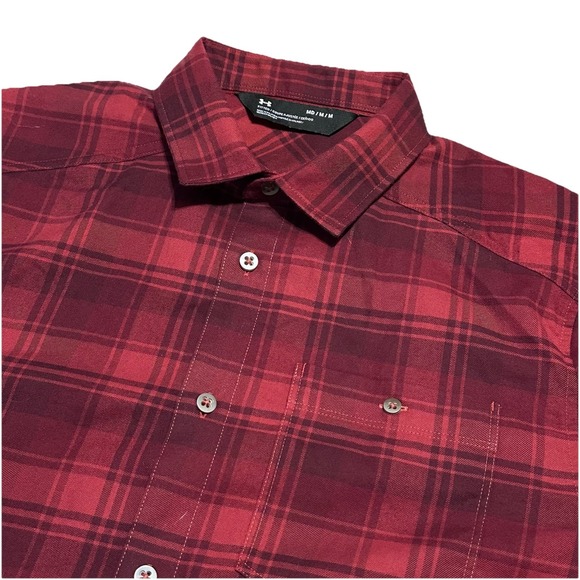 Under Armour Mens Medium‎ Red Plaid Long Sleeve Button Down Shirt - Picture 1 of 6
